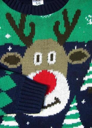 Теплый новогодний новогодний свитер свитшот кофта джемпер с оленем с елками 5-6 лет4 фото