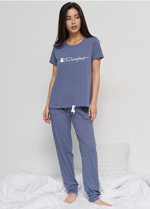 Комплект женский штаны и футболка синяя 14506