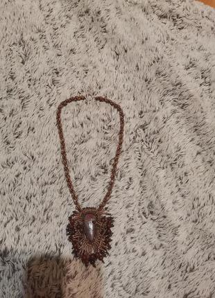 Кольє бісерне з натуральним каменем, срібна застібка, намисто з бісеру з кулоном.3 фото