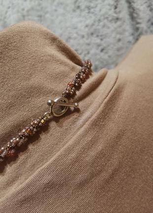 Кольє бісерне з натуральним каменем, срібна застібка, намисто з бісеру з кулоном.7 фото