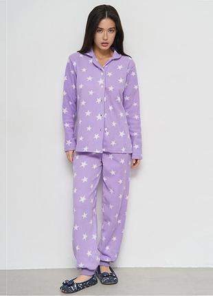Женская пижама рубашка и брюки звезды сиреневый 14509