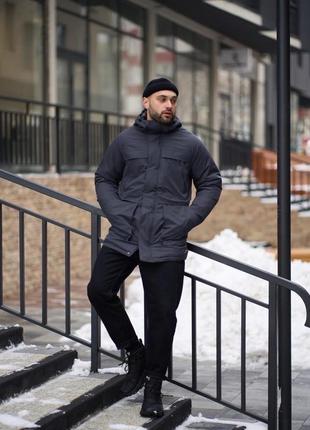 Зимняя серая парка+перчатки в подарок