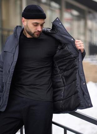 Зимняя серая парка+перчатки в подарок