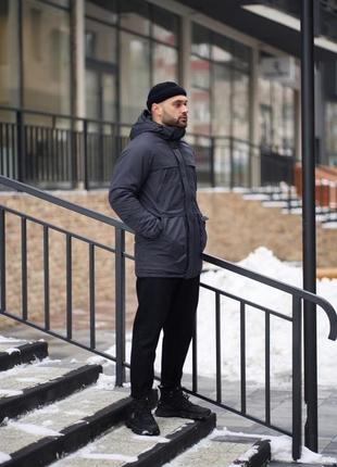 Зимняя серая парка+перчатки в подарок