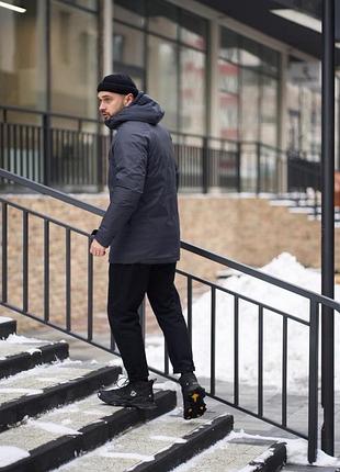 Зимняя серая парка+перчатки в подарок