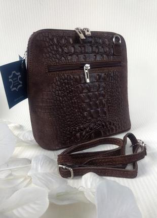 Модна сумочка з натуральної шкіри та замші шоколадна італія.5 фото