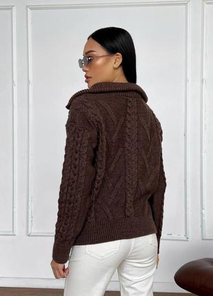 Теплый шоколадный свитер оверсайз вязаный свитер с высоким воротником на молнии4 фото