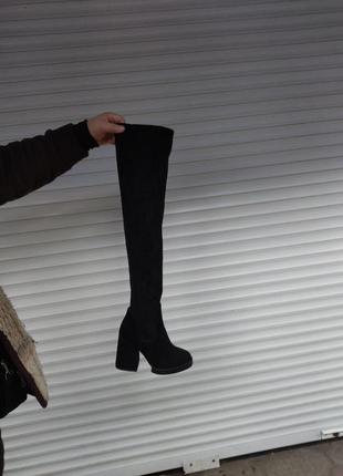 Жіночі чорні замшеві чоботи панчохи на підборах єврозиму