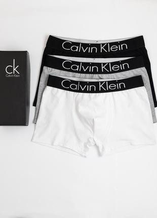 Мужские боксеры набор трусов 3 шт calvin klein н3060 в упаковке хлопок коробка1 фото