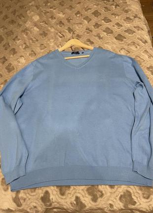 Pullover v-neck sweater hugo boss cotton хлопковый пуловер голубой2 фото
