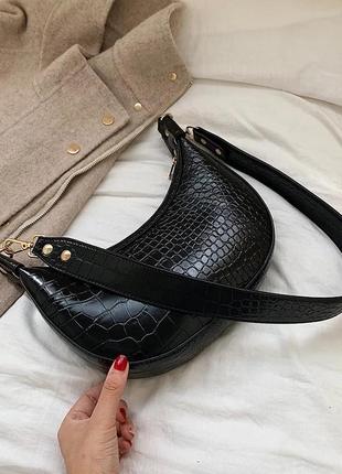 Сумка багет рептилия крокодил через плечо