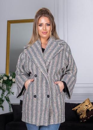 Женское стильное демисезонное пальто 5-237 "овер букле полоска"5 фото