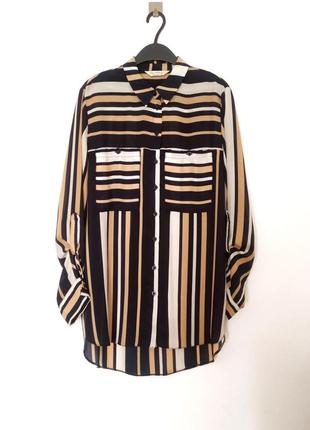 Блуза длинная блузка рубашка асимметричная с карманами в полоска miss selfridge