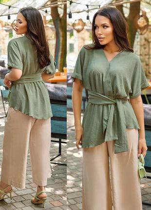 Жіноча літня блузка-туніка з поясом 01 у різних кольорах