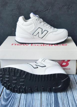 Жіночі зимові теплі кроссовки new balance 574 white шкіряні5 фото