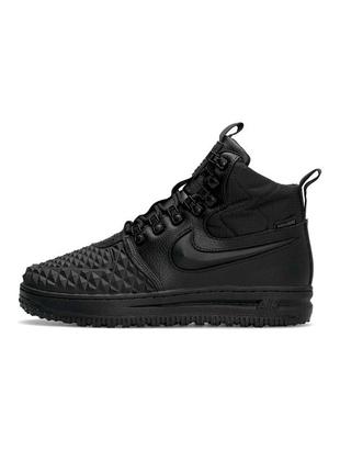 Зимние мужские кроссовки чёрные найк nike lunar force 17 duckboot black fur