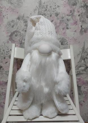 Новогодний гном-великан белый дед мороз декор 50 см 05244