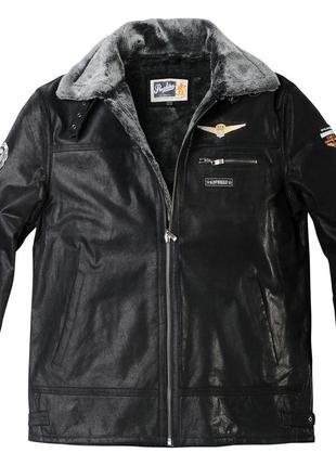Replica jeans 3xl авіатор чорна куртка чоловіча шкіряна льотна з нашивками дублянка зимова натуральна