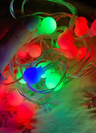 Новорічна гірлянда світлодіодна кульки твінкі 20 кульок довжина 3 м. мультіколор на батарейках
