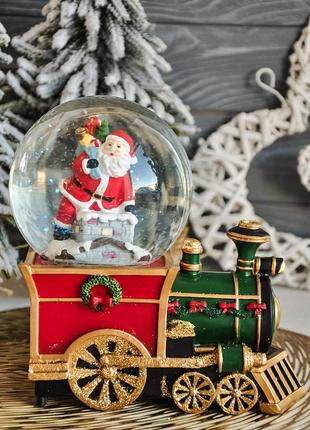 Музыкальный снежный шар "новогодний поезд" с подсветкой и автоподдувом4 фото