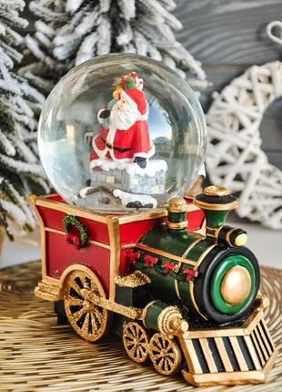 Музыкальный снежный шар "новогодний поезд" с подсветкой и автоподдувом2 фото