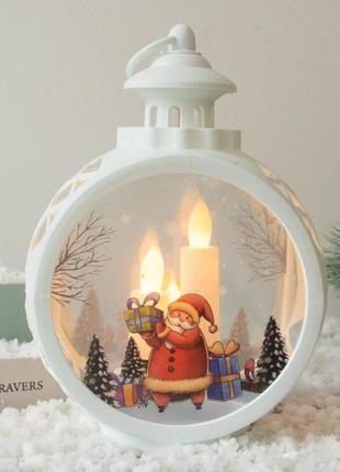 Ліхтар новорічний декоративний круглий дід мороз 13997 білий1 фото