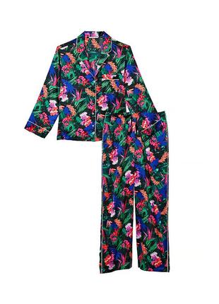 Атласный длинный пижамный комплект satin long pajama set size xl short