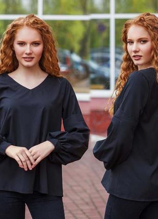 Стильна жіноча блузка до великих розмірів 41250 "софт разлетайка рукава пуф" в кольорах2 фото