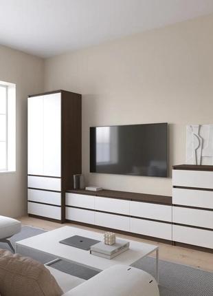 Комплект мебели в гостиную, шкаф r-9 тумба r-12 комод r-4 венге темный-белый фасад