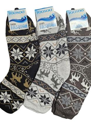 Чоловічі шкарпетки-тапочки на хутрі зі сніжинками та оленями3 фото