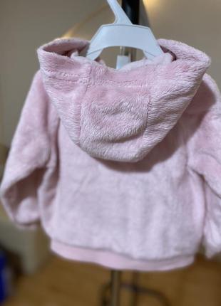 Кофта розовая на девочку плюшевая мягкая теплая на замке утеплена с капюшоном с мордочкой5 фото