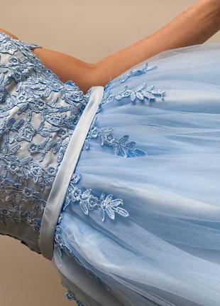 Вечернее голубое платье с фатиновой юбкой5 фото