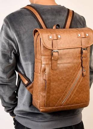 Мужской городской рюкзак светло-коричневый4 фото