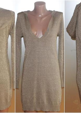 Классное платье с капюшоном трикотаж блестящая фисташка knitwear 38/m5 фото