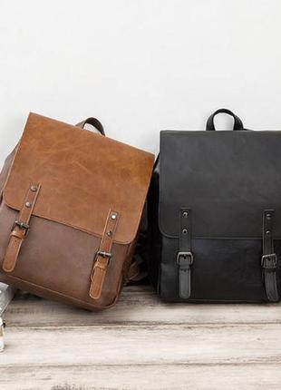 Винтажный мужской рюкзак эко кожа черный6 фото