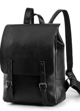 Винтажный мужской рюкзак эко кожа черный1 фото