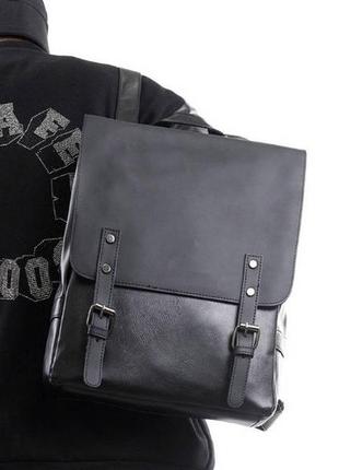 Винтажный мужской рюкзак эко кожа черный2 фото