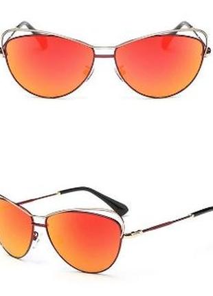 Женские солнцезащитные очки с металлической оправой и красно-оранжевым зеркалом италия1 фото