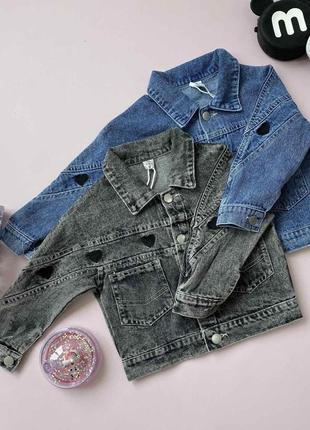 Джинсовый пиджак на девочку в сердечка серый м-2115 10, серый, для девочек, весна лето, 100 , 3 года