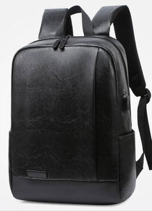 Класичний чоловічий рюкзак міський чорний еко шкіра8 фото