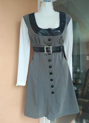 Сарафан на гудзиках для офісу з шкіряними вставками uk 8 eur 38