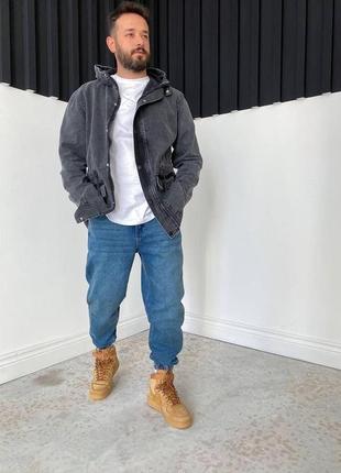 Мужская стильная удлинённая джинсовая куртка тёмно-серая. мужская удлинённая джинсовка2 фото