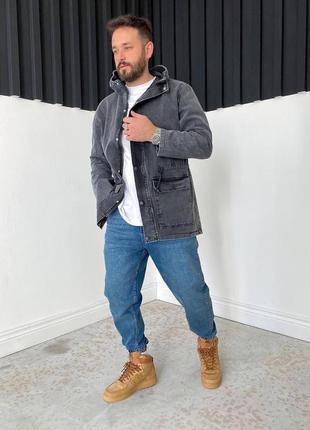 Мужская стильная удлинённая джинсовая куртка тёмно-серая. мужская удлинённая джинсовка3 фото
