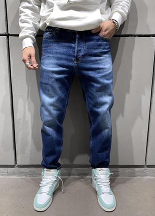 Мужские стильные качественные джинсы мом синие. мужские джинсы loose fit