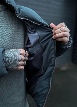 Чоловічий теплий стильний зимовий пуховик темно-сірий. чоловіча зимова куртка без капюшона темно-сіра6 фото