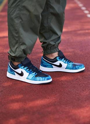 Мужские стильные кроссовки n!ke air jordan 1 low (синие с белым и чёрным)