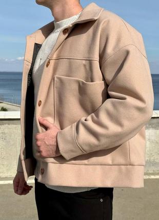Чоловіча стильна картата кашемірова куртка оверсайз бежева