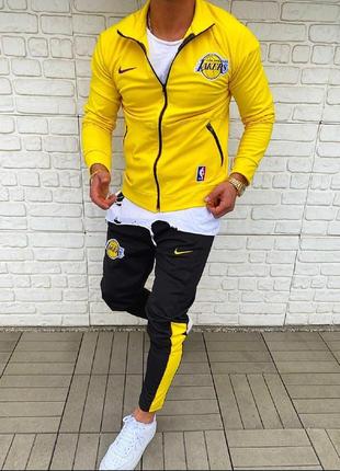 Чоловічий стильний спортивний костюм n!ke lakers на блискавці на осінь/весну жовтий з чорним