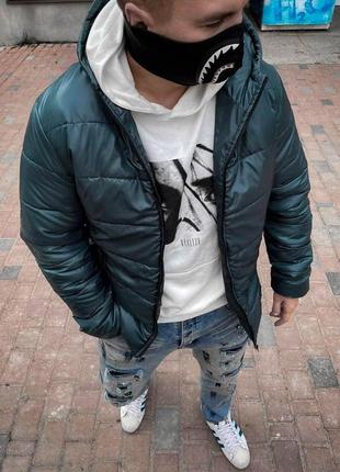 Мужская стильная тёплая демисезонная куртка с капюшоном тёмно-серая2 фото