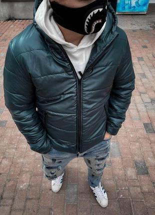 Чоловіча стильна тепла демісезонна куртка з капюшоном темно-сіра